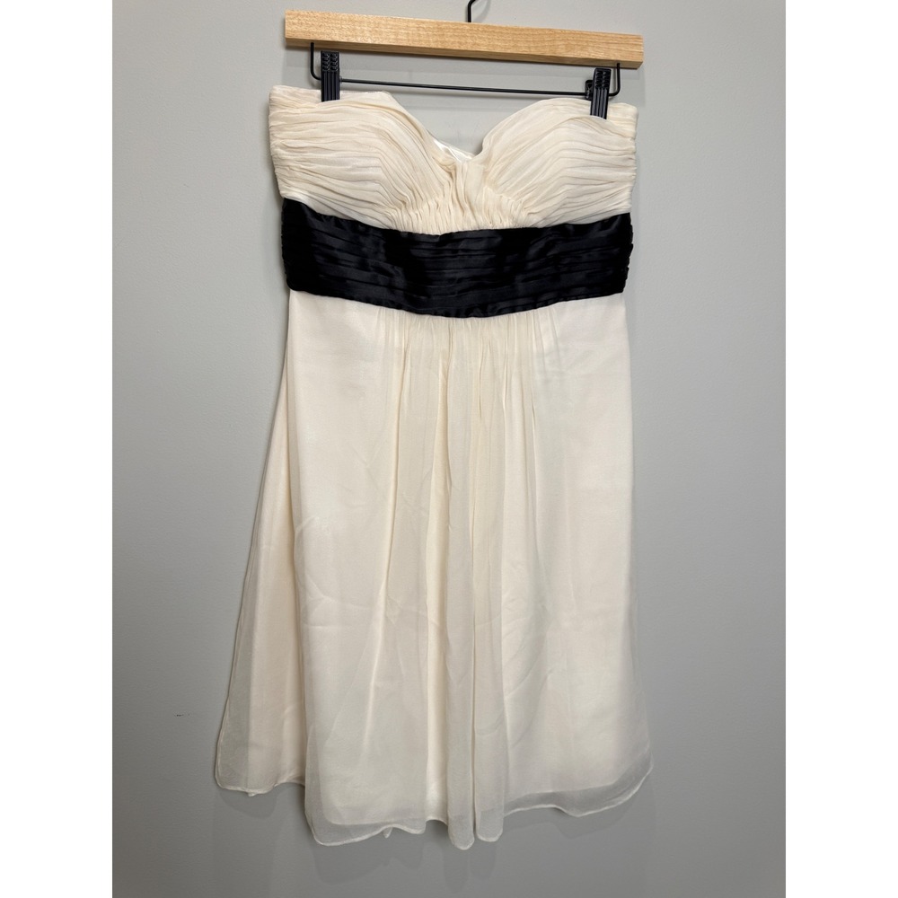 Laundry‎ Shelli Segal 10 Mini Cocktail Dress Cream Black Strapless Chiffon Party